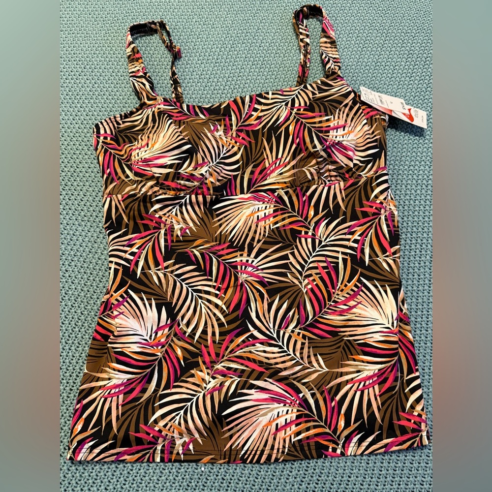 Lands End NEW 12 Adjust Swim Tankini Top V Neck Underwire Black Multi Palm.